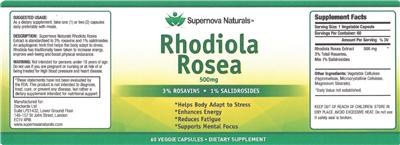 Photo of the Supernova Naturals Rhodiola Rosea 500 mg label