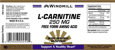 Photo of the Windmill L-Carnitine 250 mg label