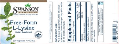 Photo of the Swanson Premium Brand Free-Form L-Lysine 500 mg label
