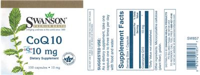 Photo of the Swanson Premium Brand CoQ10 10 mg label