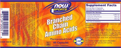 Photo of the NOW Sports Branched Chain Amino Acids label