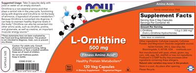 Photo of the NOW L-Ornithine 500 mg label
