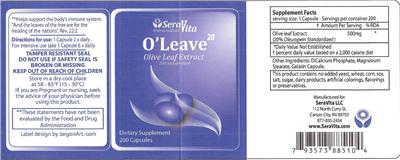 Photo of the SeraVita Nutraceuticals O'Leave20 label