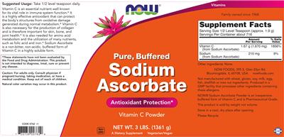 Photo of the NOW Pure, Buffered Sodium Ascorbate label