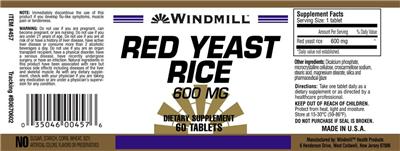 Photo of the Windmill Red Yeast Rice 600 mg label