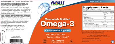 Photo of the NOW Molecularly Distilled Omega-3 label