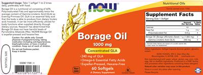 Photo of the NOW Borage Oil 1000 mg label