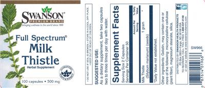 Photo of the Swanson Premium Brand Full Spectrum Milk Thistle 500 mg label