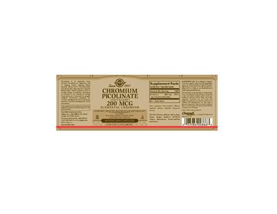 Product label for Chromium Picolinate 200 mcg