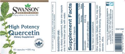 Photo of the Swanson Premium Brand High Potency Quercetin 650 mg label