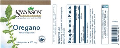 Photo of the Swanson Premium Brand Oregano 450 mg label