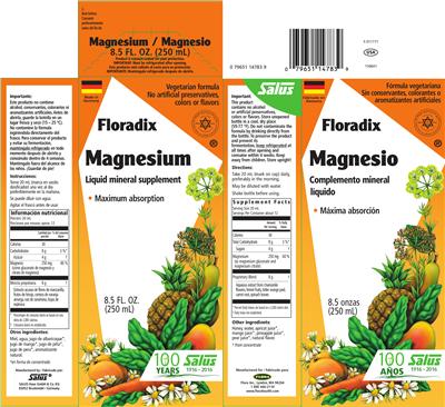 Photo of the Floradix Magnesium label