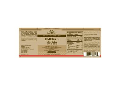 Photo of the Solgar Triple Strength Omega 3 950 mg label