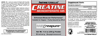 Photo of the Jarrow Formulas Creatine Monohydrate label