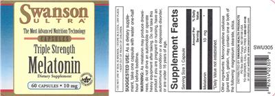 Photo of the Swanson Ultra Triple Strength Melatonin 10 mg label