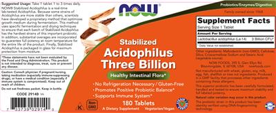 Photo of the NOW Stabilized Acidophilus Three Billion label