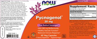 Photo of the NOW Pycnogenol label