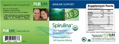 Photo of the Purium Health Products Spirulina label