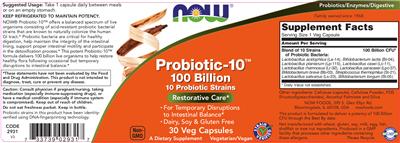 Photo of the NOW Probiotic-10 100 Billion label