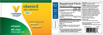 Photo of the The Vitamin Shoppe Vitamin E Plus Selenium 400 IU label