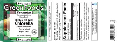 Product label for Broken Cell Wall Chlorella 500 mg