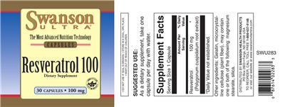 Photo of the Swanson Ultra Resveratrol 100 100 mg label