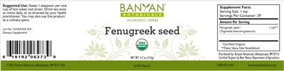 Photo of the Banyan Botanicals Fenugreek Seed label