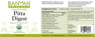 Photo of the Banyan Botanicals Pitta Digest label
