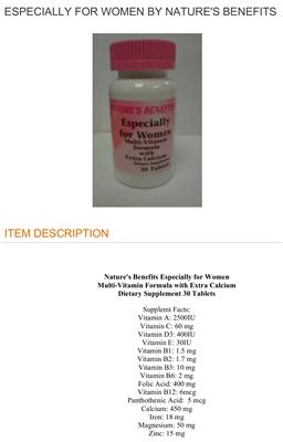 Photo of the Nature's Benefits Especially For Women label