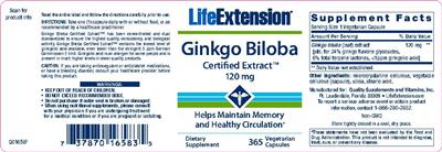 Photo of the Life Extension Ginkgo Biloba Certified Extract 120 mg label
