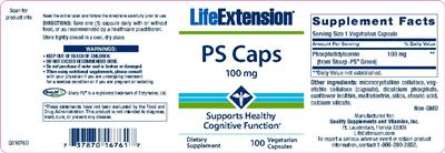 Photo of the Life Extension PS Caps 100 mg label
