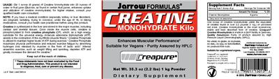 Photo of the Jarrow Formulas Creatine Monohydrate Kilo label