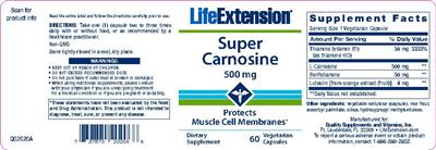 Photo of the Life Extension Super Carnosine 500 mg label