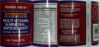 Photo of the Trader Joe's Multi Vitamin & Mineral Antioxidant label