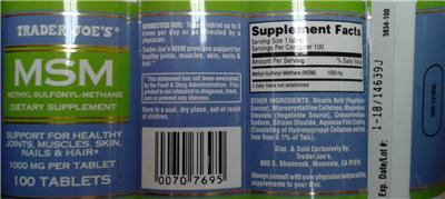Photo of the Trader Joe's MSM label