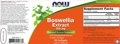 Photo of the NOW Boswellia Extract 500 mg label