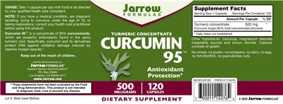 Photo of the Jarrow Formulas Turmeric Concentrate Curcumin 95 500 mg label