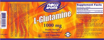 Photo of the NOW Sports L-Glutamine 1000 mg label