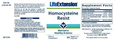 Photo of the Life Extension Homocysteine Resist label