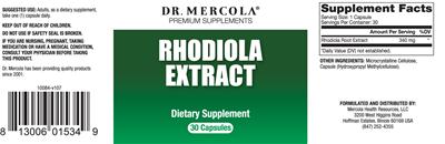 Photo of the Dr. Mercola Rhodiola Extract label