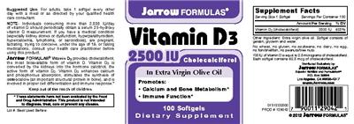 Photo of the Jarrow Formulas Vitamin D3 2500 IU label