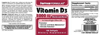Photo of the Jarrow Formulas Vitamin D3 5000 IU label