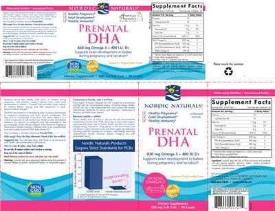 Photo of the Nordic Naturals Prenatal DHA Unflavored Formula label