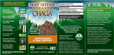Photo of the Host Defense Mushrooms Chaga label