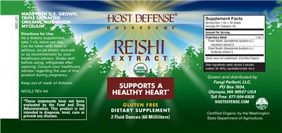 Photo of the Host Defense Mushrooms Reishi Extract label