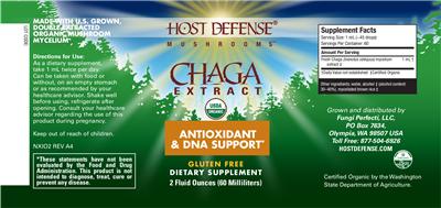 Photo of the Host Defense Mushrooms Chaga Extract label