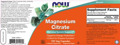 Photo of the NOW Magnesium Citrate label