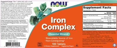 Photo of the NOW Iron Complex label