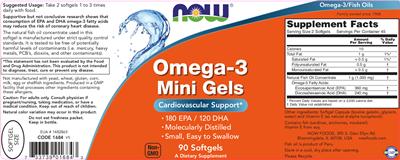 Photo of the NOW Omega-3 Mini Gels label