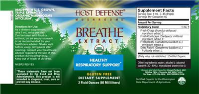 Photo of the Host Defense Mushrooms Breathe Extract label